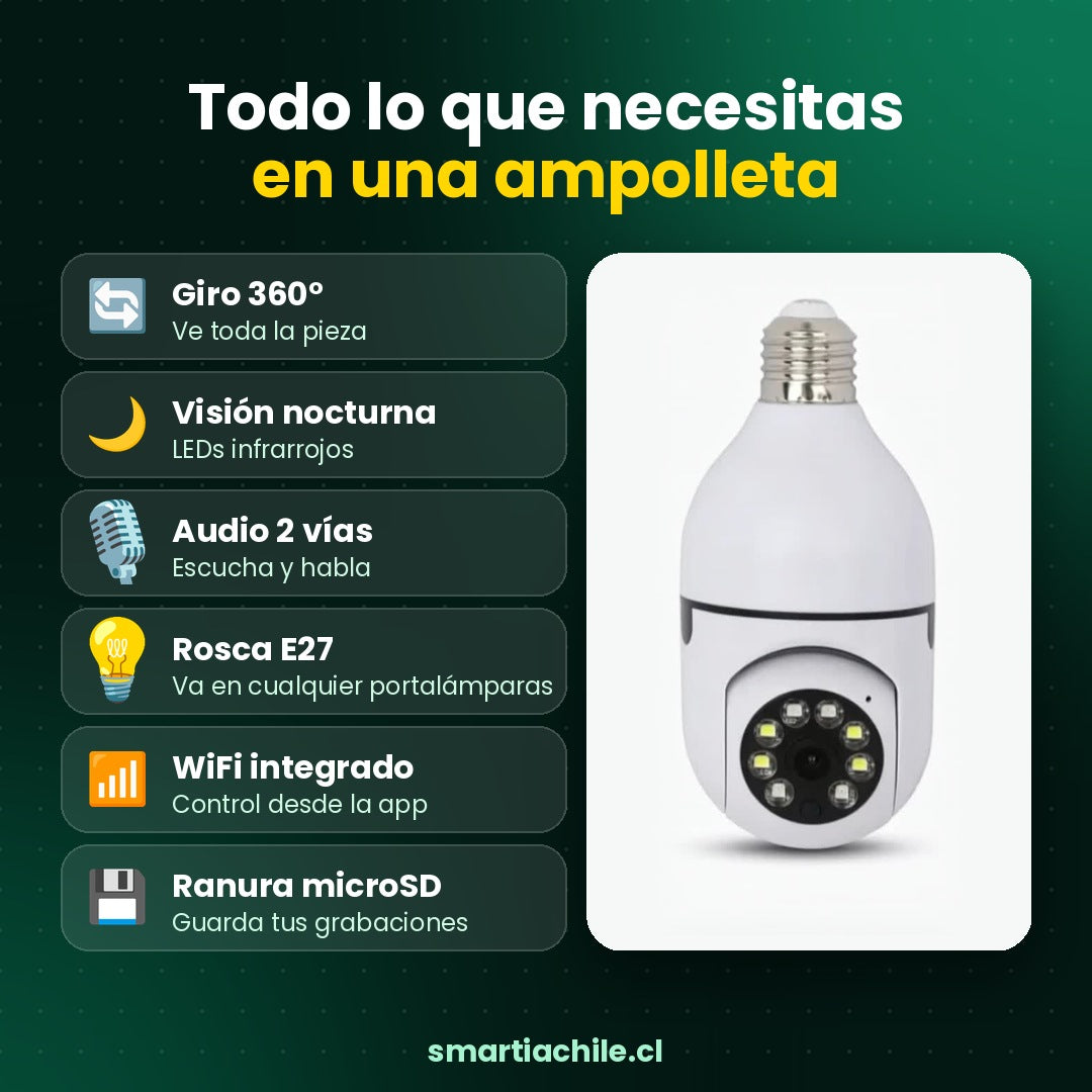 Cámara Foco de Seguridad WiFi 360° – Vigila tu Casa desde el Celular