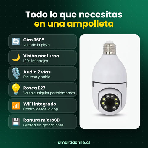 Cámara Foco de Seguridad WiFi 360° – Vigila tu Casa desde el Celular