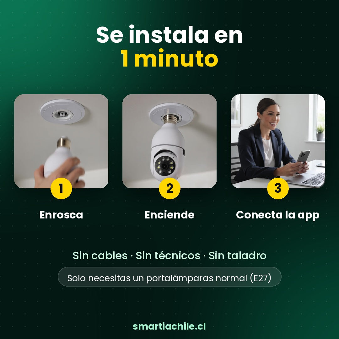 Cámara Foco de Seguridad WiFi 360° – Vigila tu Casa desde el Celular