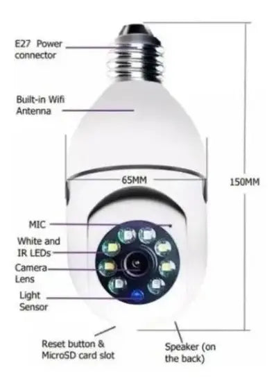 Cámara Foco de Seguridad WiFi 360° – Vigila tu Casa desde el Celular